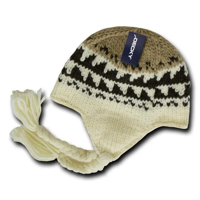 Decky Warm Winter Peruvian Knit Beanies Braided Ear Tails Chullo Caps Hats