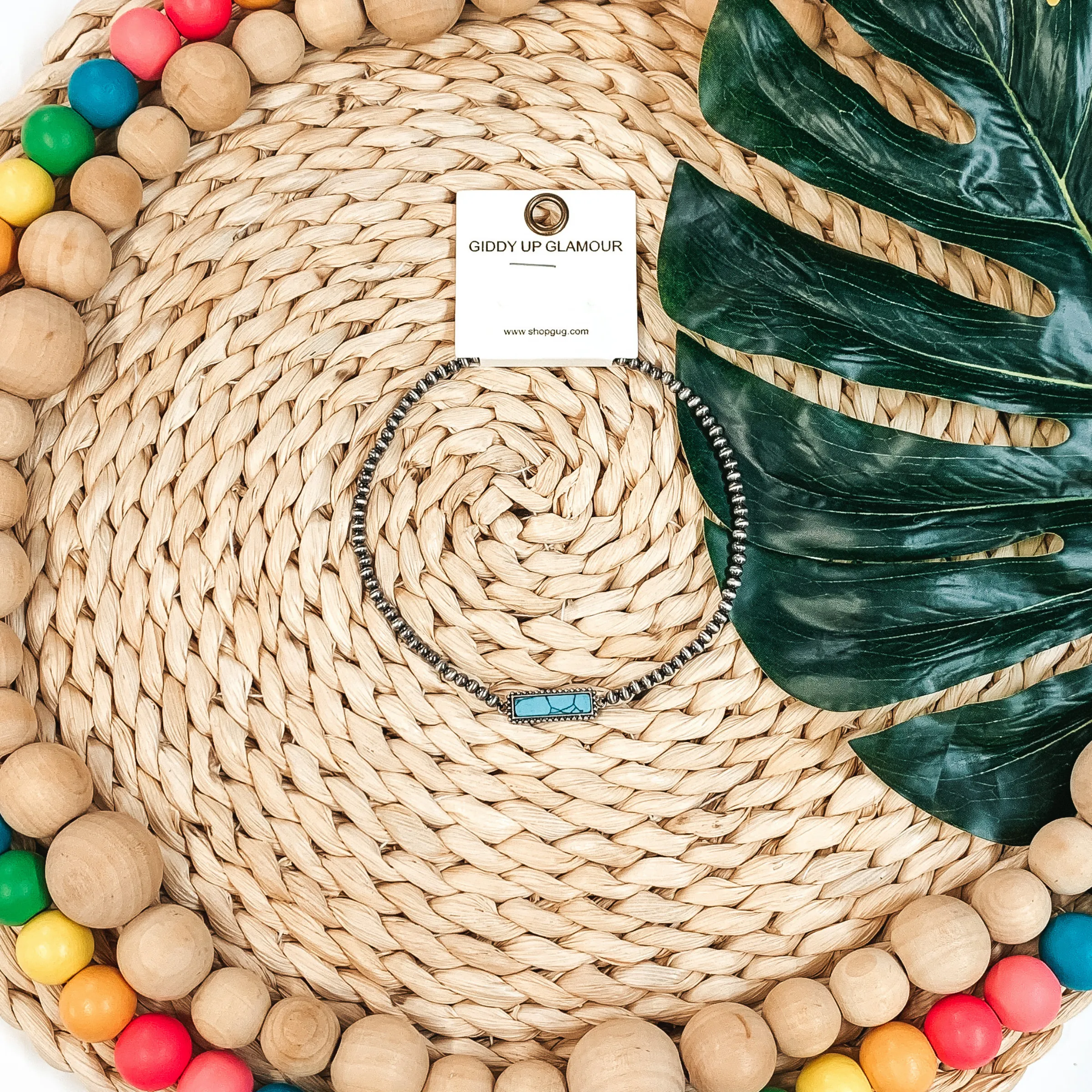 Navajo Inspired Choker with Bar Pendant in Turquoise