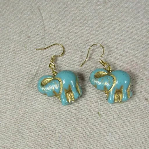 Safari Elephant Turquoise & Gold Earrings